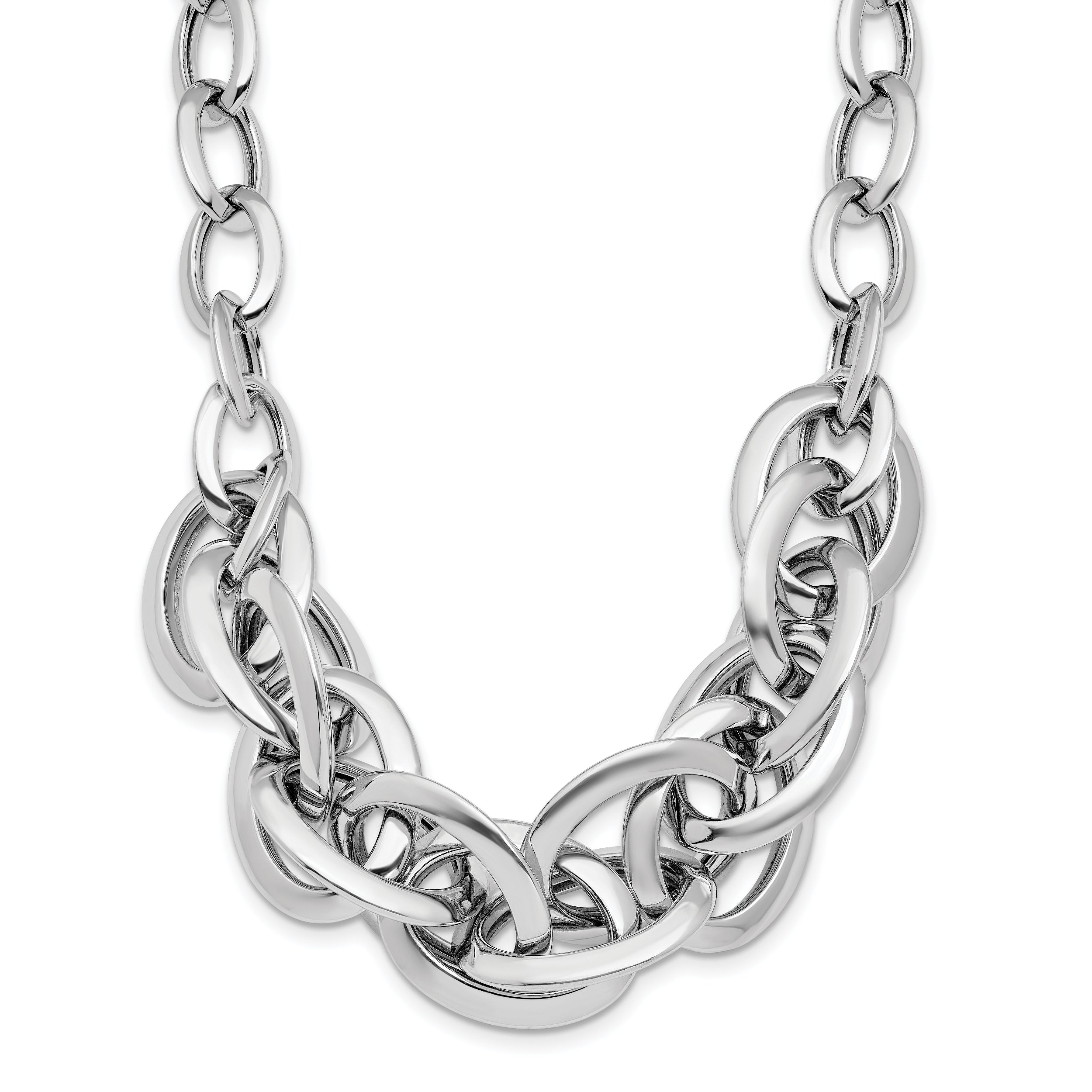 Sterling Silver Rhodium-Rhodium-Plated Polished Fancy Link Necklace