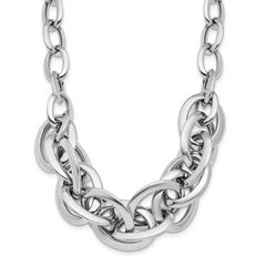 Sterling Silver Rhodium-Rhodium-Plated Polished Fancy Link Necklace