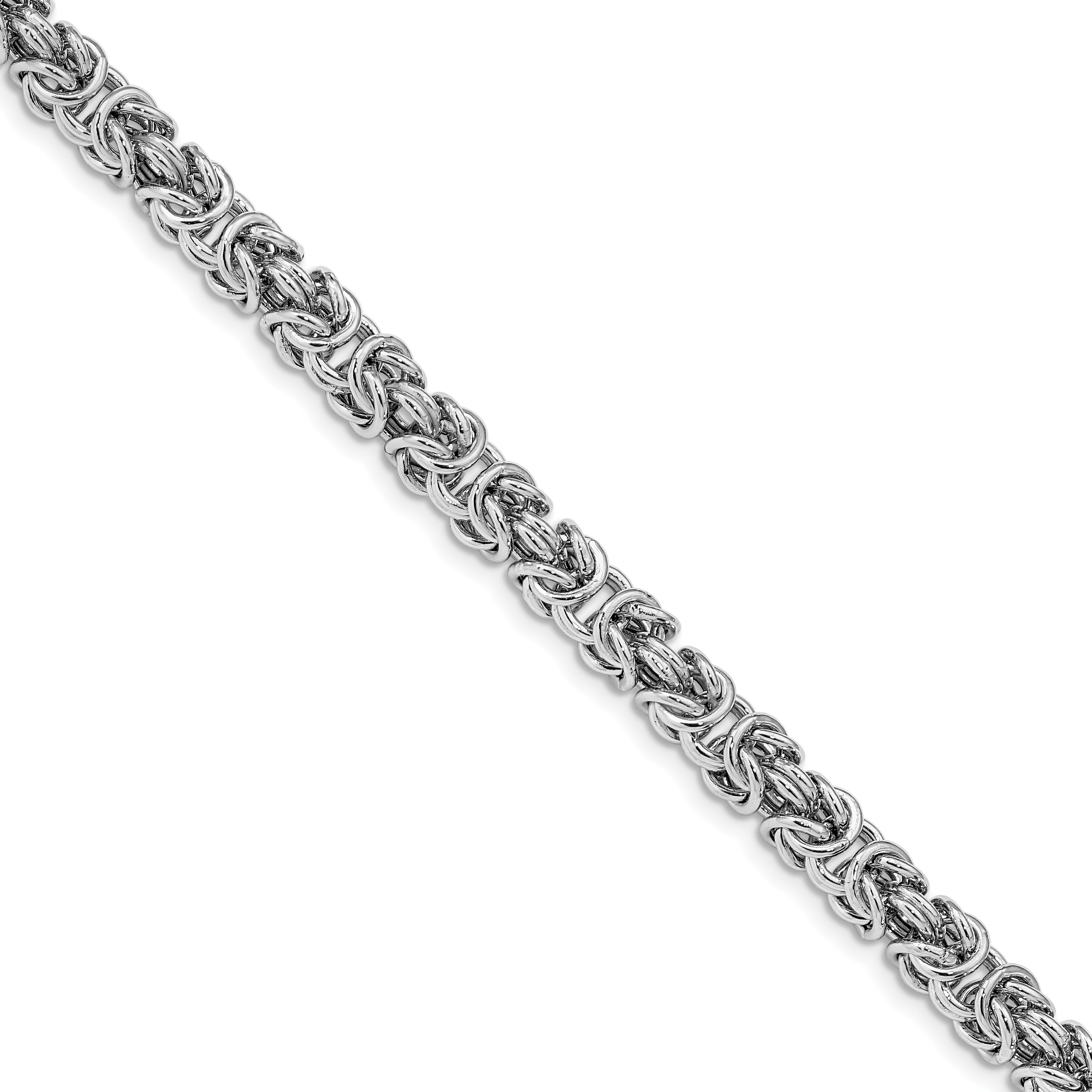 Sterling Silver Rhodium-Rhodium-Plated w/ .5in ext Byzantine Bracelet
