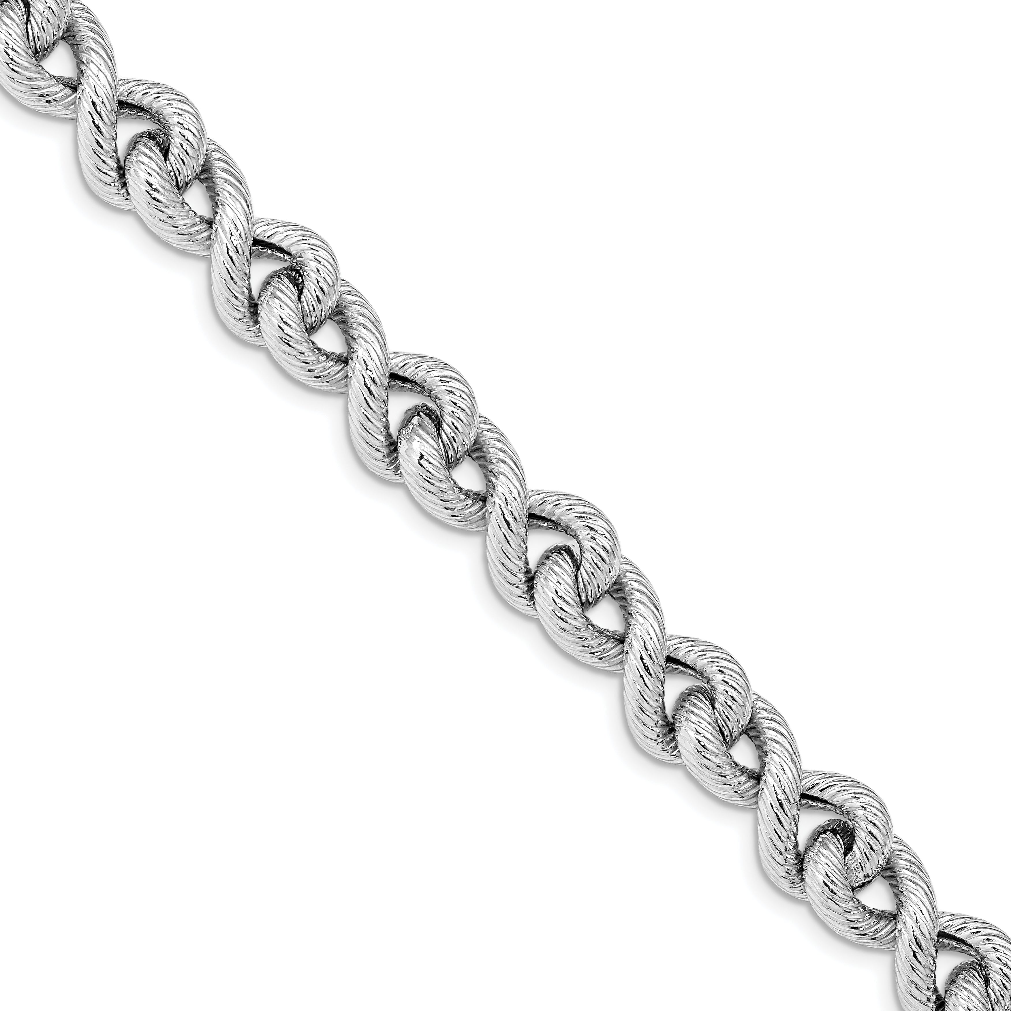 Sterling Silver Rhodium-Rhodium-Plated Textured w/ .5in ext. Bracelet