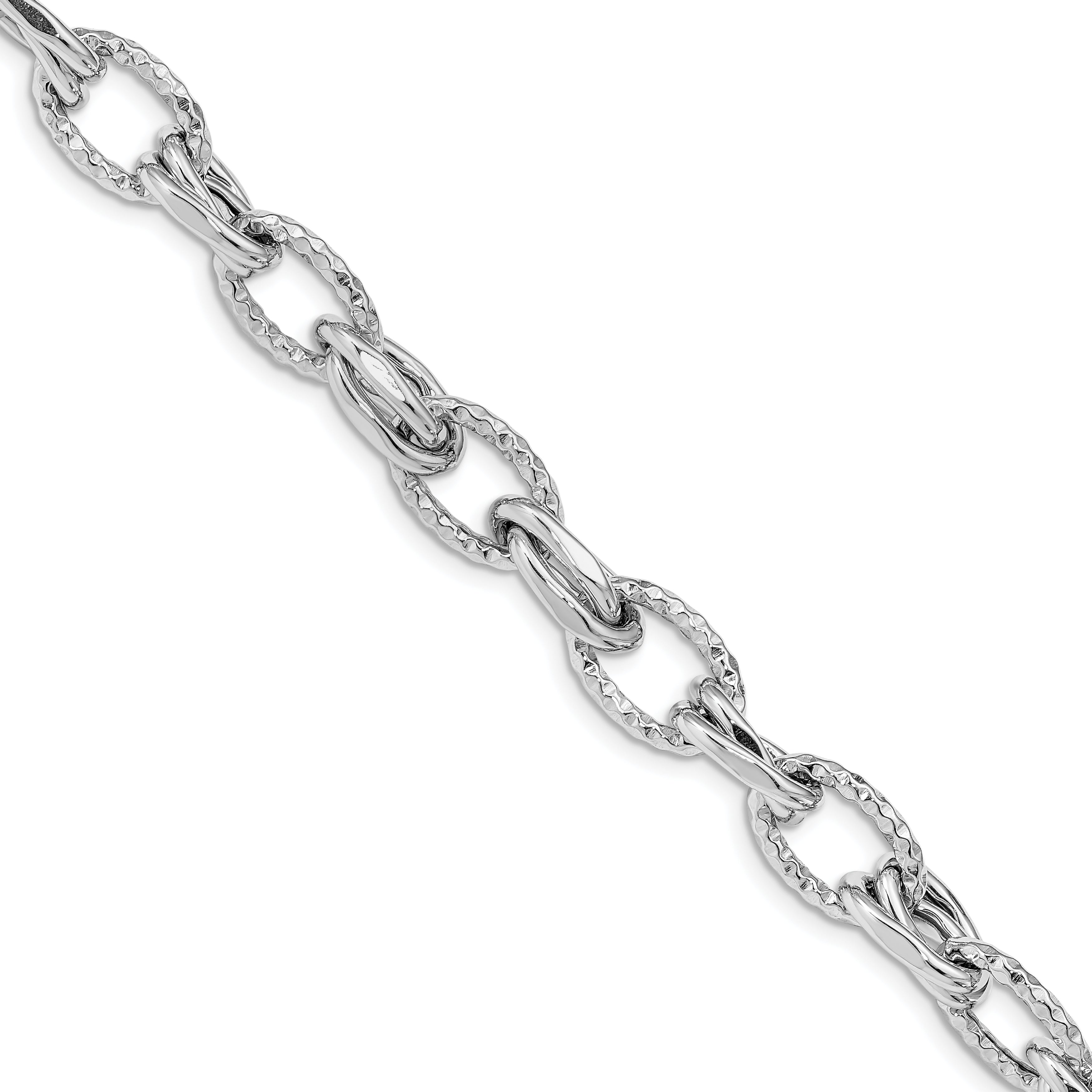 Sterling Silver Rhodium-Rhodium-Plated D/C Polished w/ .5in ext. Bracelet