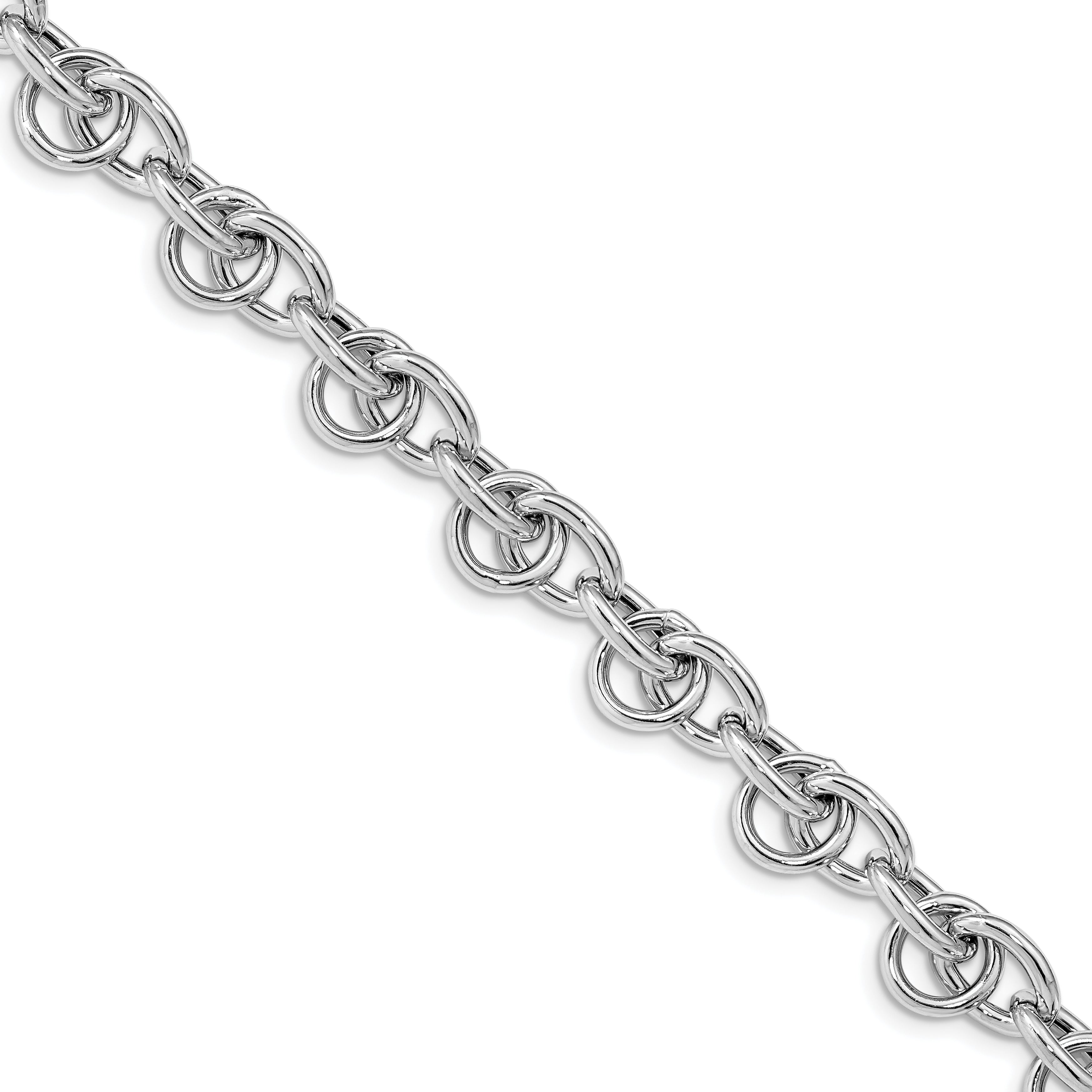 Sterling Silver Rhodium-Rhodium-Plated Polished Fancy Link Bracelet