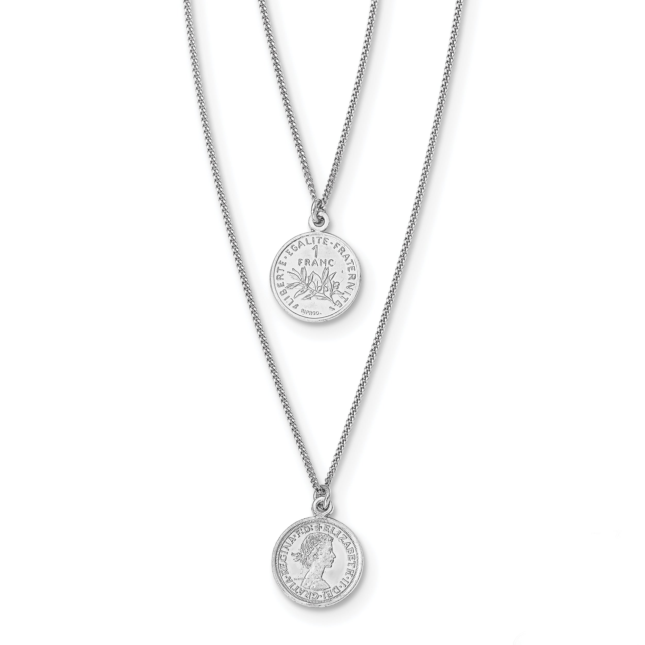 Sterling Silver Rhodium-Platedod-plated Coin Multi-Strand w/ 2in ext. Necklace