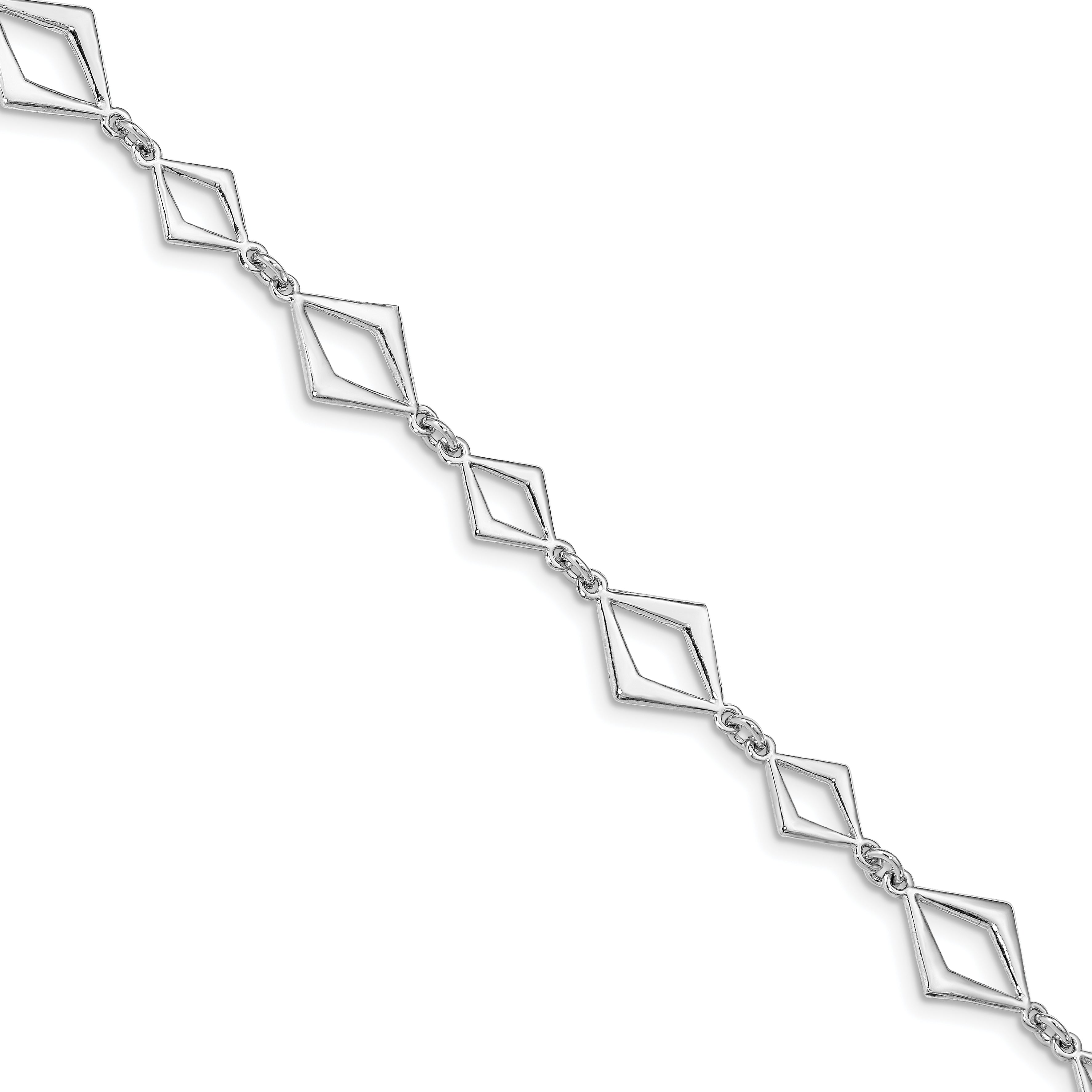 Sterling Silver Rhodium-Rhodium-Plated Polished w/ .75in ext Bracelet