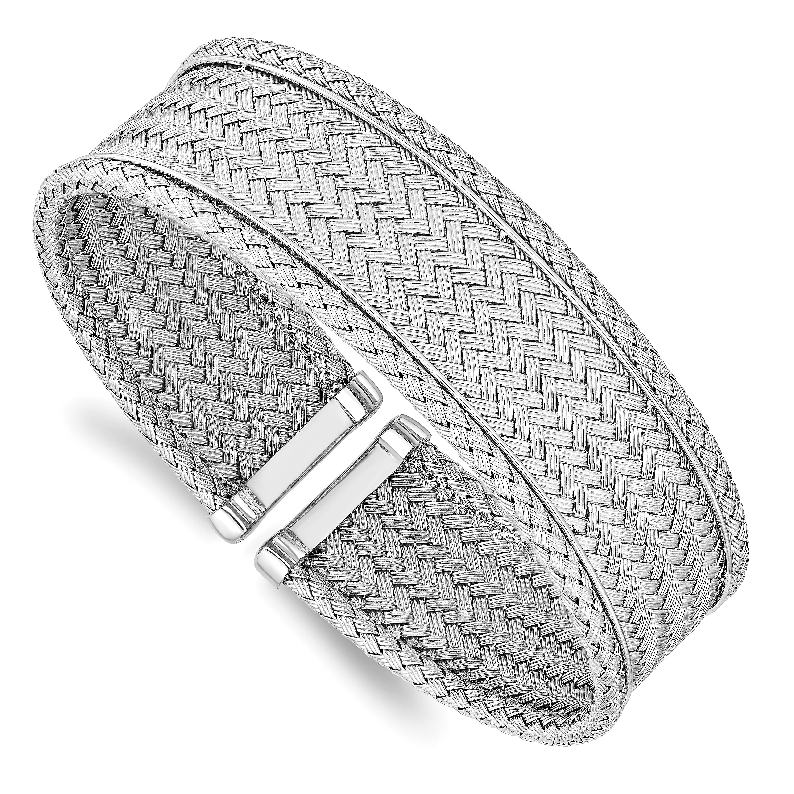 Sterling SilverRhodium-Rhodium-Plated Polished Flexible Cuff