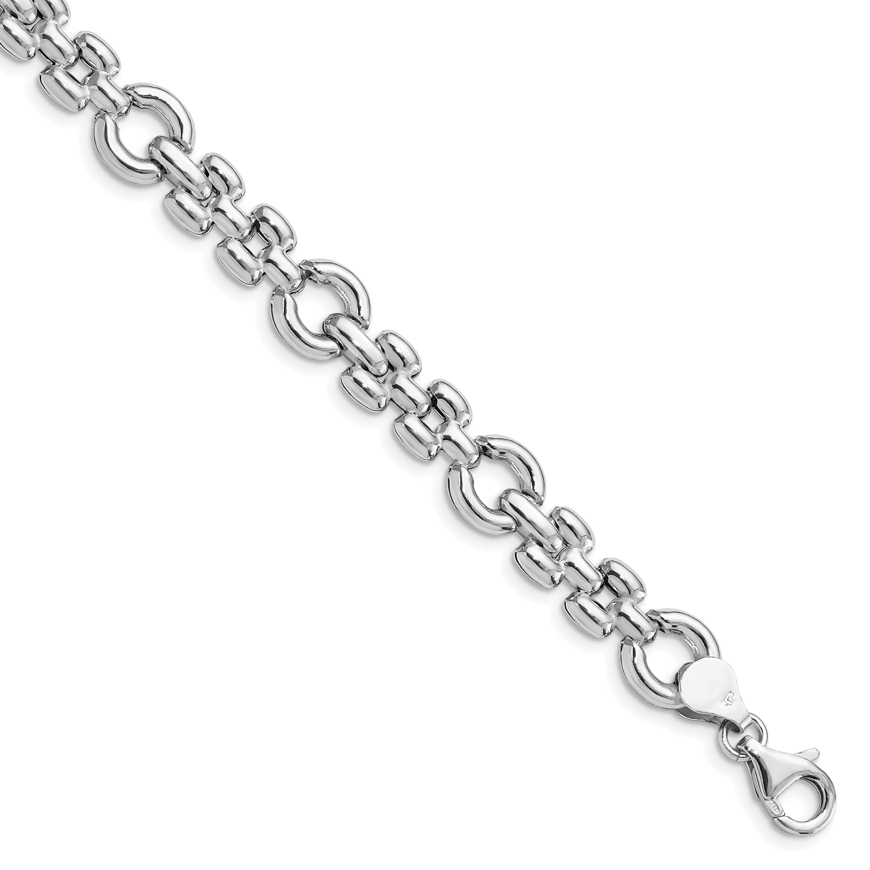 Sterling Silver Rhodium-Rhodium-Plated Polished Link Bracelet