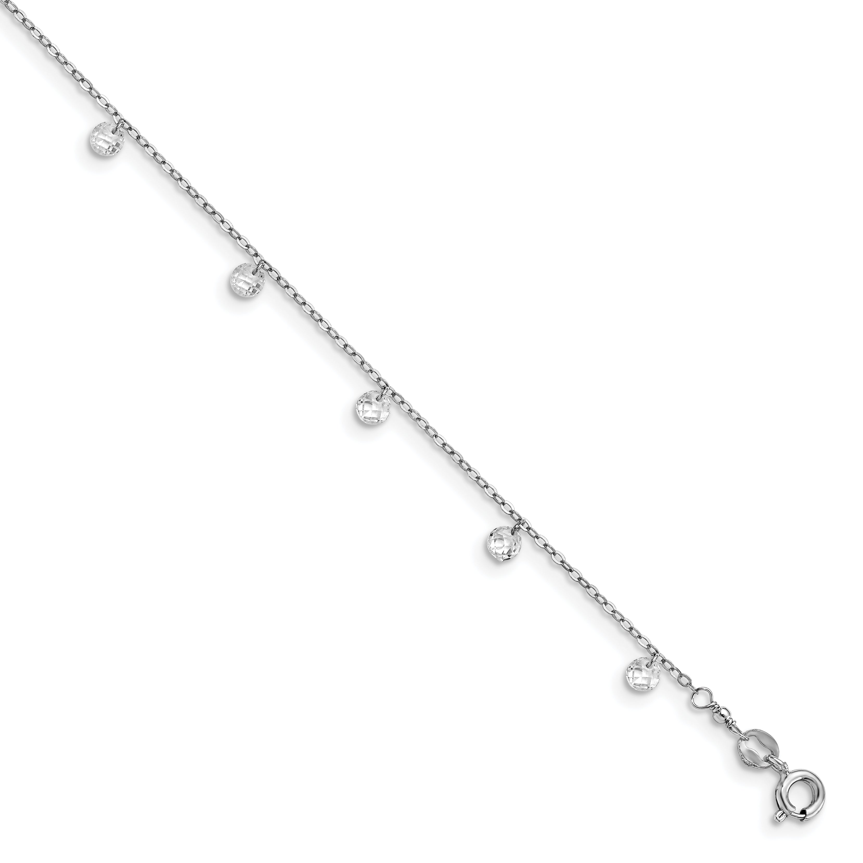 Sterling Silver Rhodium-Platedod-plated w/1.25 in ext. Crystal Anklet