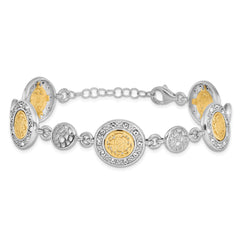 Sterling Silver Rhod-plated Gold-tone w/1in ext. Crystal Bracelet