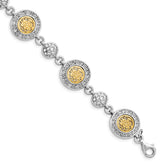 Sterling Silver Rhod-plated Gold-tone w/1in ext. Crystal Bracelet