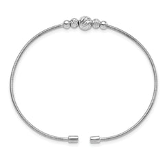 Sterling Silver Rhodium-plated D/C Beaded Cuff Bangle
