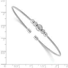 Sterling Silver Rhodium-plated D/C Beaded Cuff Bangle