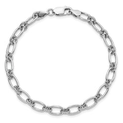 Sterling Silver Rhod-plated Textured Fancy Link Bracelet