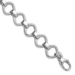Sterling Silver Rhodium-Platedod-plated Polished Texture w .5in ext Bracelet