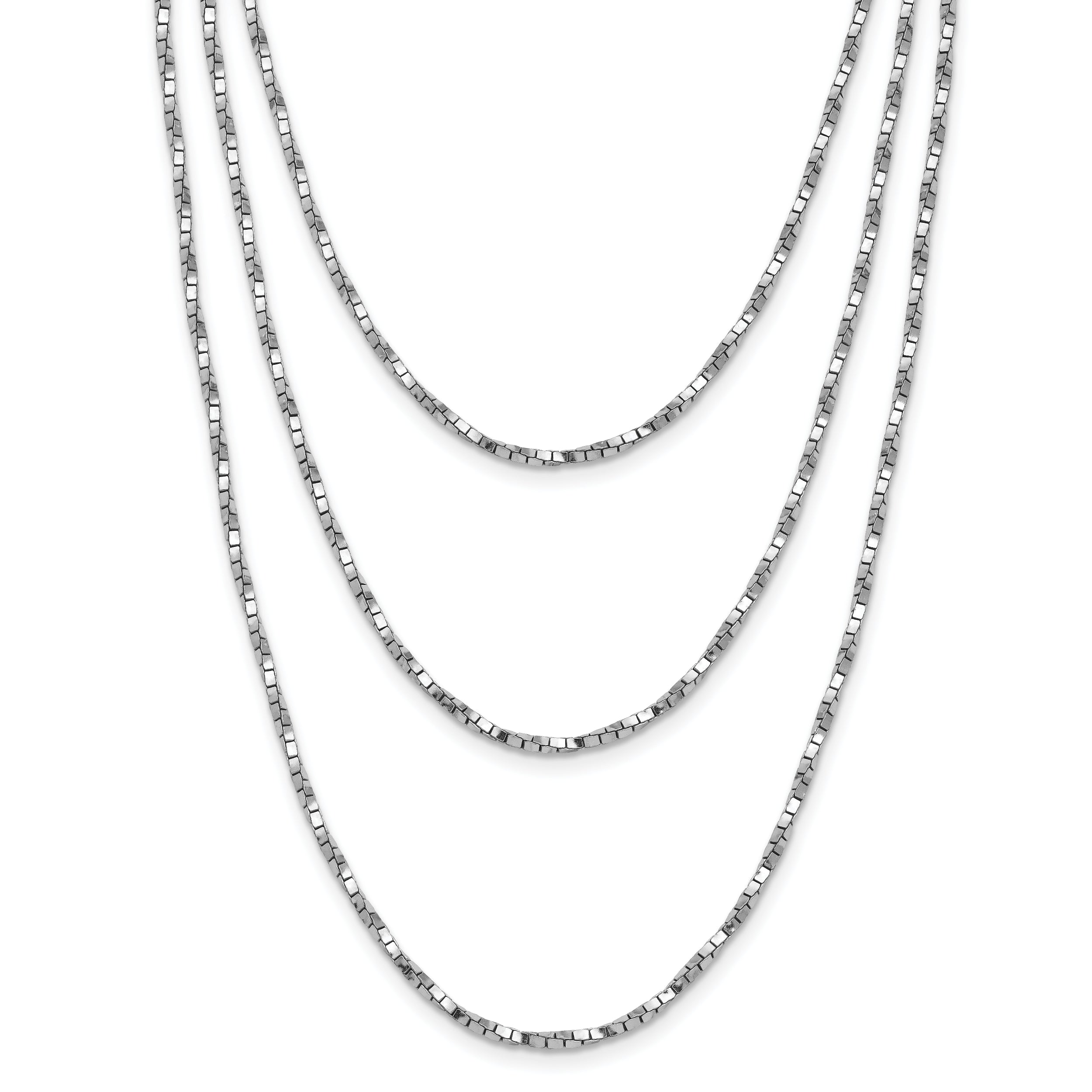 Sterling Silver Rhodium-Plated-pl Multi-layer Twisted Box w/2 in ext. Necklace