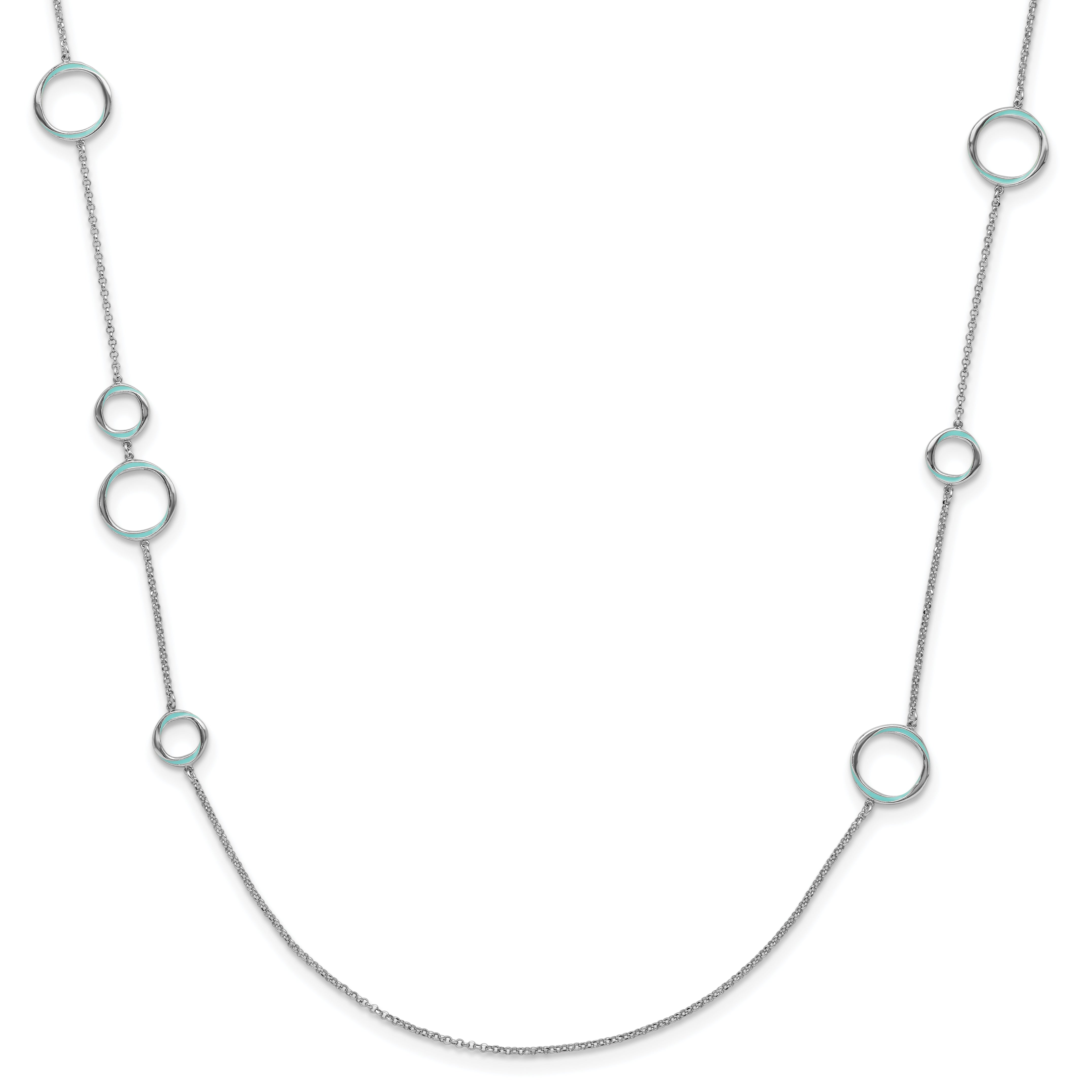 Sterling Silver Rhodium-Rhodium-Plated Aqua Enameled Necklace