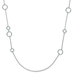 Sterling Silver Rhodium-Rhodium-Plated Aqua Enameled Necklace