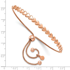 Sterling Silver Rose-tone Polished Heart Bolo Bracelet