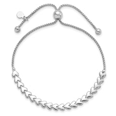 Sterling Silver Rhodium-plated Polished Heart Bolo Bracelet