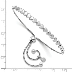 Sterling Silver Rhodium-plated Polished Heart Bolo Bracelet