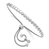 Sterling Silver Rhodium-plated Polished Heart Bolo Bracelet
