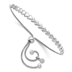 Sterling Silver Rhodium-plated Polished Heart Bolo Bracelet