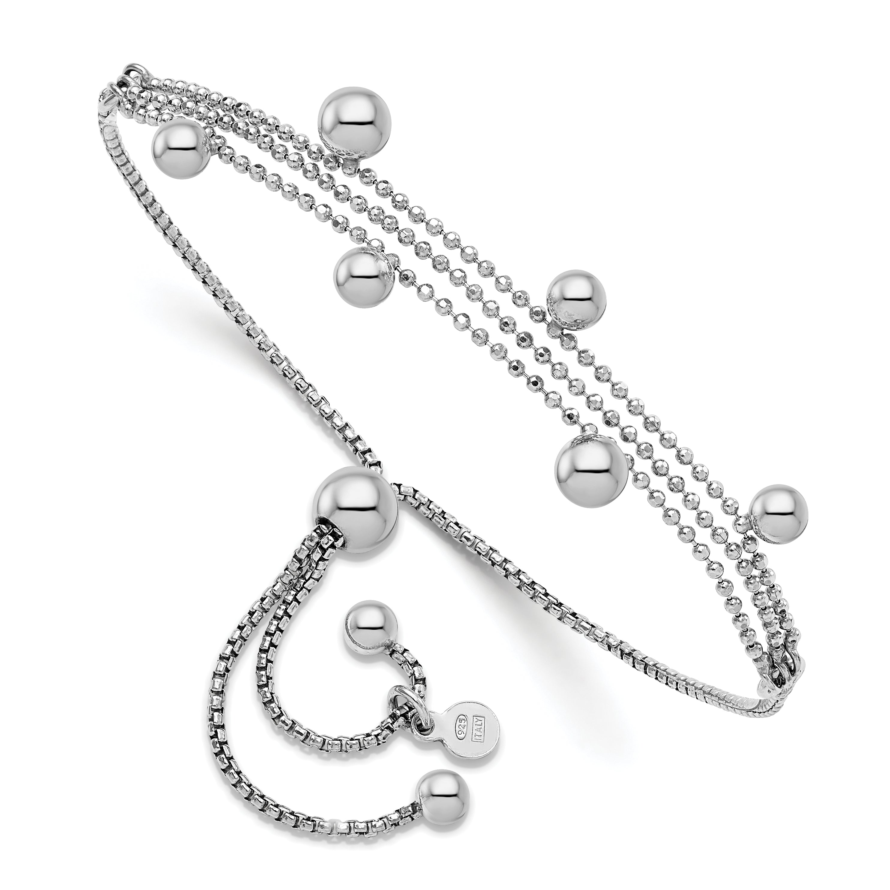 Sterling Silver Rhodium-plated Beaded Multi-strand Bolo Bracelet