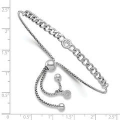Sterling Silver Rhodium-plated Polished CZ Bolo Bracelet