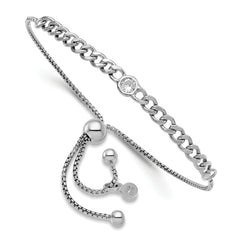 Sterling Silver Rhodium-plated Polished CZ Bolo Bracelet