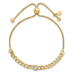 Sterling Silver Gold-tone Polished CZ Bolo Bracelet