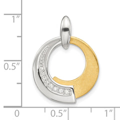 Sterling Silver Rh-p and Gold-plated CZ Brushed Pendant