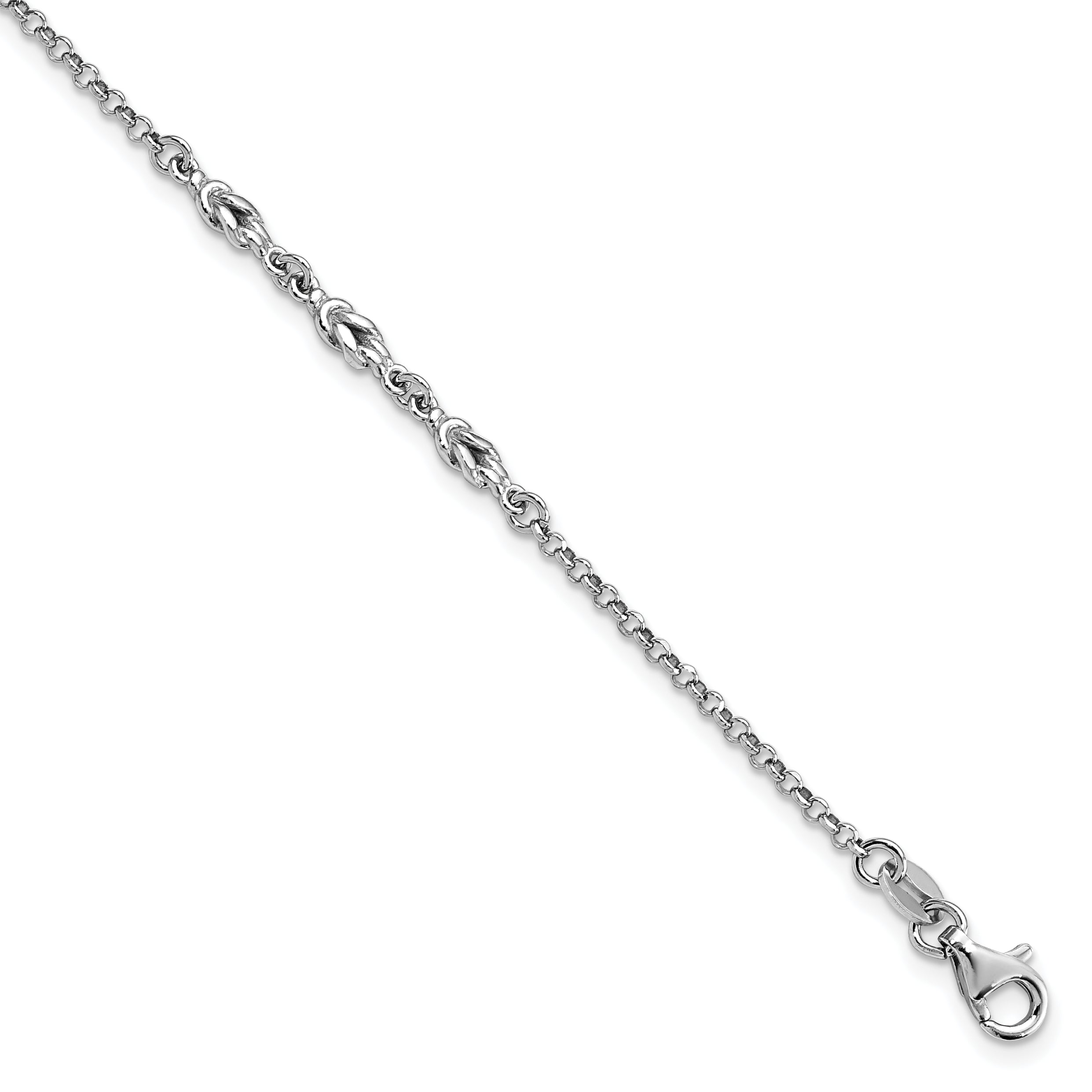 Sterling Silver Rhodium-Rhodium-Plated w/ 1in ext Anklet