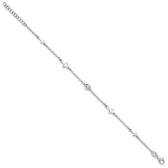 Sterling Silver Rhodium-plated CZ Cross w/ 1in ext. Bracelet