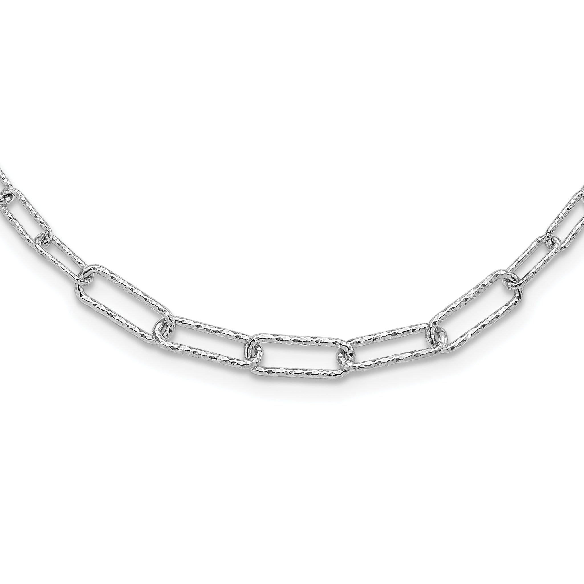 Sterling SilverRhodium-Rhodium-Plated Diamond-cut with 2in. ext Link Necklace