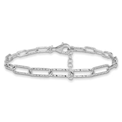 Sterling Silver RH-plated Dia-cut Link w/1in ext. Bracelet