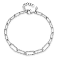 Sterling Silver RH-plated Dia-cut Link w/1in ext. Bracelet