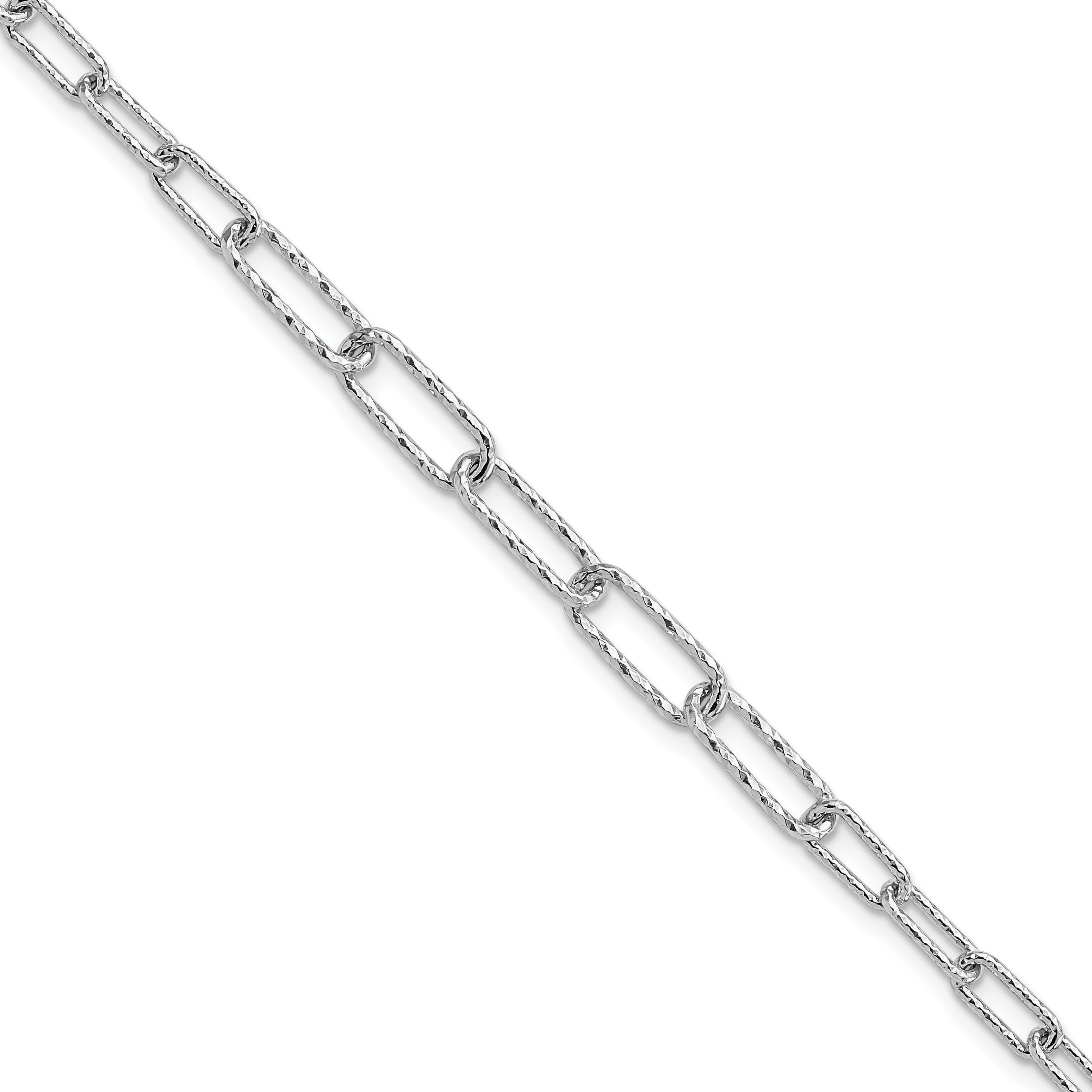 Sterling Silver RH-plated Dia-cut Link w/1in ext. Bracelet