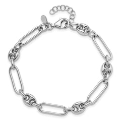 Sterling Silver RH-plated Polished with 1in. ext Link Bracelet