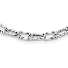 Sterling SilverRhodium-Rhodium-Plated Polished and Textured Link Necklace