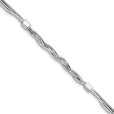 Sterling Silver RH-pl Polished Multi-strand Braided Bracelet