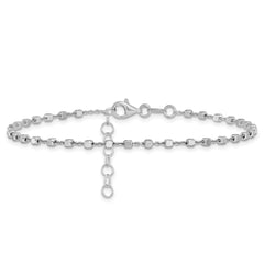 Sterling Silver Rhodium-plated Cube Link 9 inch Plus 1 inch Extender - Total 10 inch Anklet