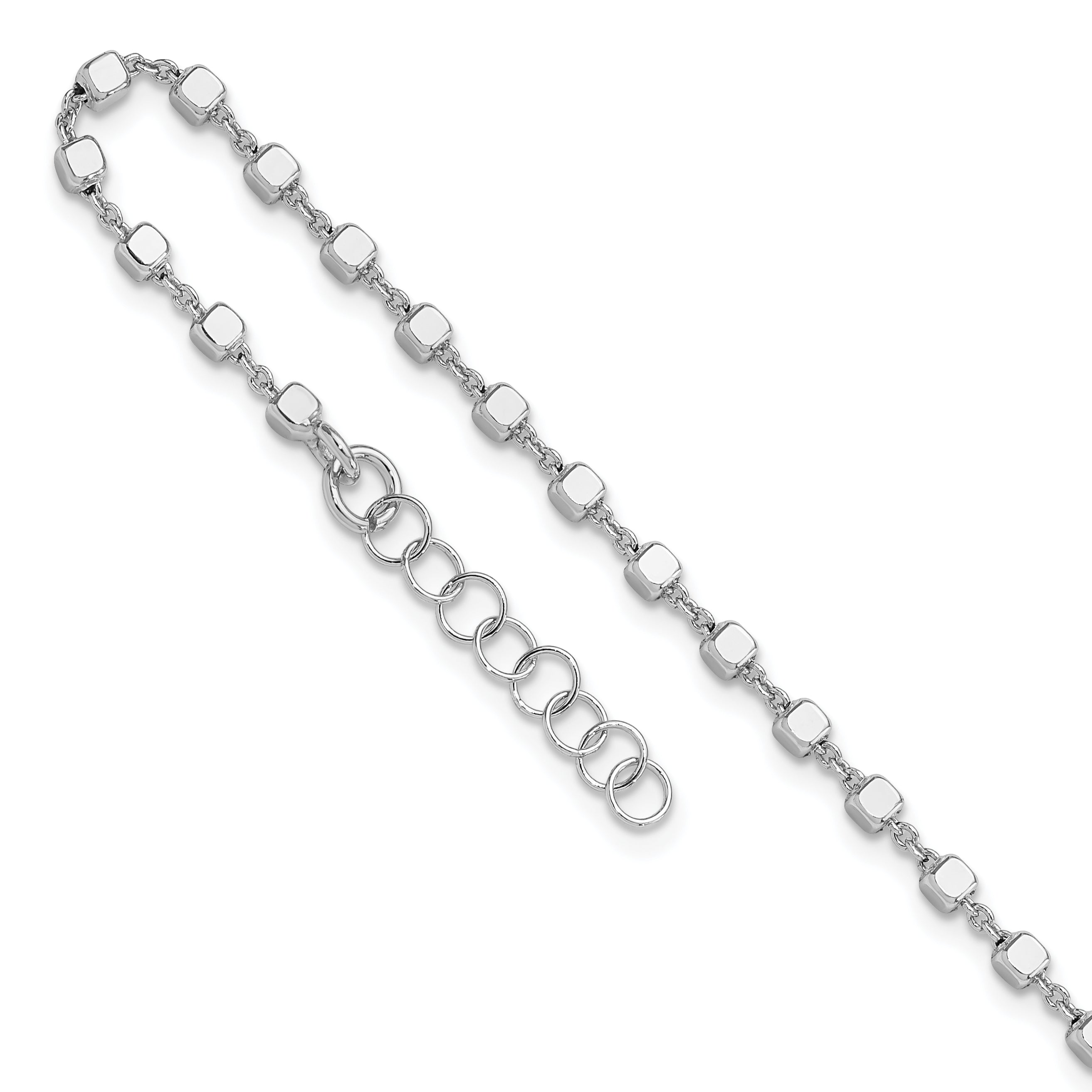Sterling Silver Rhodium-plated Cube Link 9 inch Plus 1 inch Extender - Total 10 inch Anklet