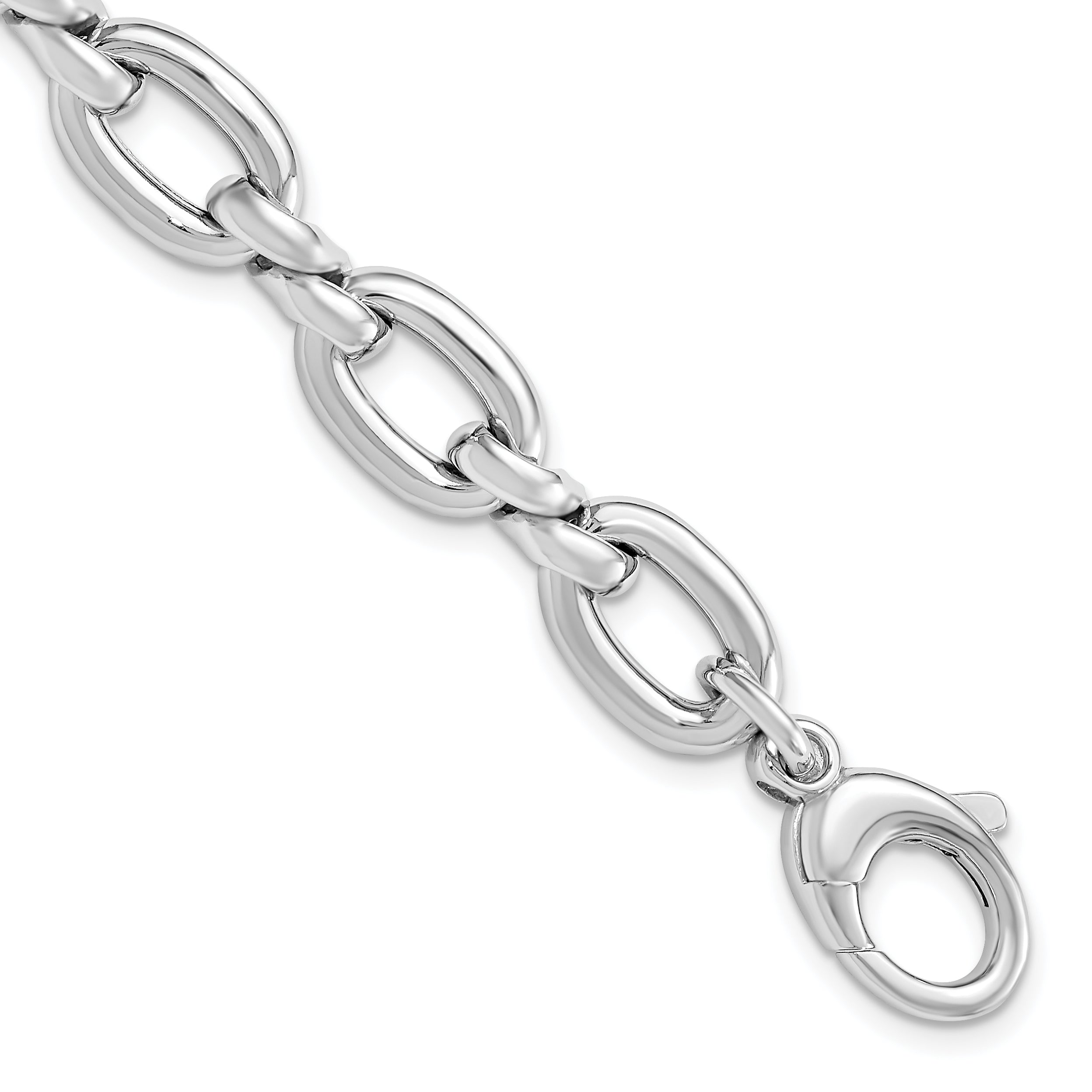 Sterling Silver Rhodium-Plated-plate Polished with .75in ext. Link Bracelet