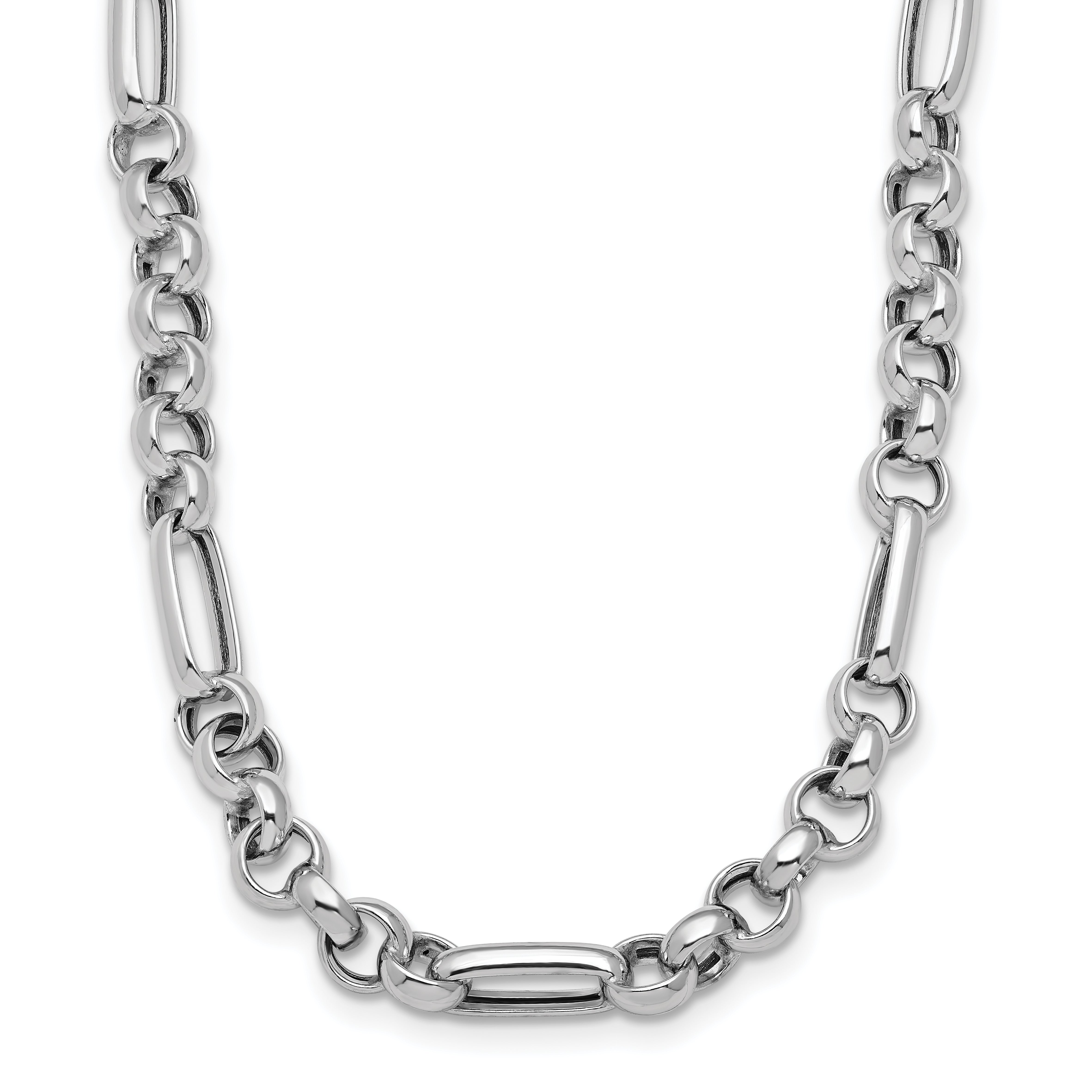 Sterling SilverRhodium-Rhodium-Plated Polished Fancy Link Necklace