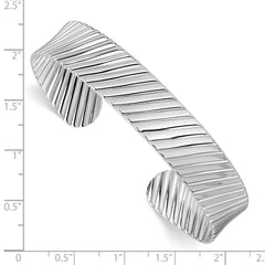 Sterling Silver Rh-plated Polished and Grooved Cuff Bracelet