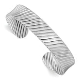 Sterling Silver Rh-plated Polished and Grooved Cuff Bracelet
