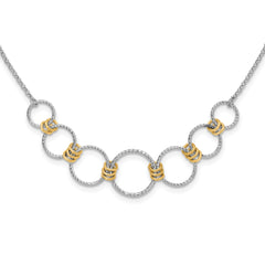 Sterling Silver Rhodium-Plated/Gold-plt Dia.-Cut Circles with 2in ext Necklace