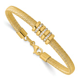 Sterling Silver Gold-tone CZ w/1in Safety Chain Flex Bangle