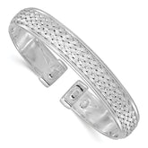 Sterling Silver Rhodium-plated Polished and Textured Cuff Bangle