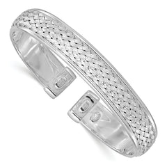 Sterling Silver Rhodium-plated Polished and Textured Cuff Bangle