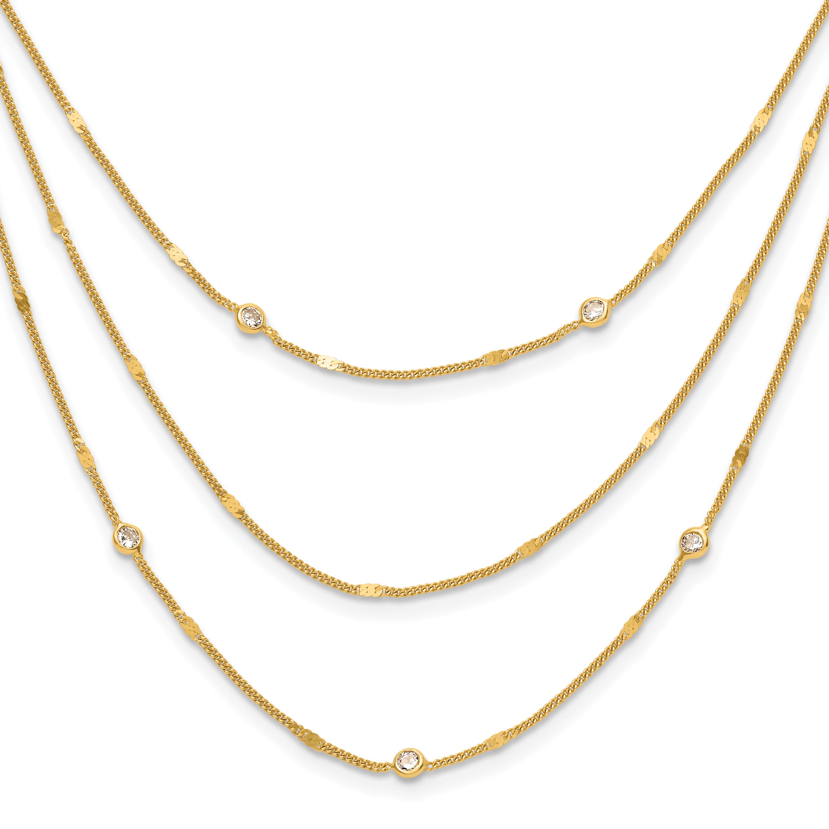 Sterling Silver Gold-tone CZ Layered with 1.5in ext. Necklace